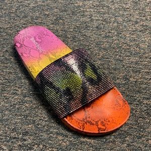 Rhinestone Animal Print Rainbow Slides